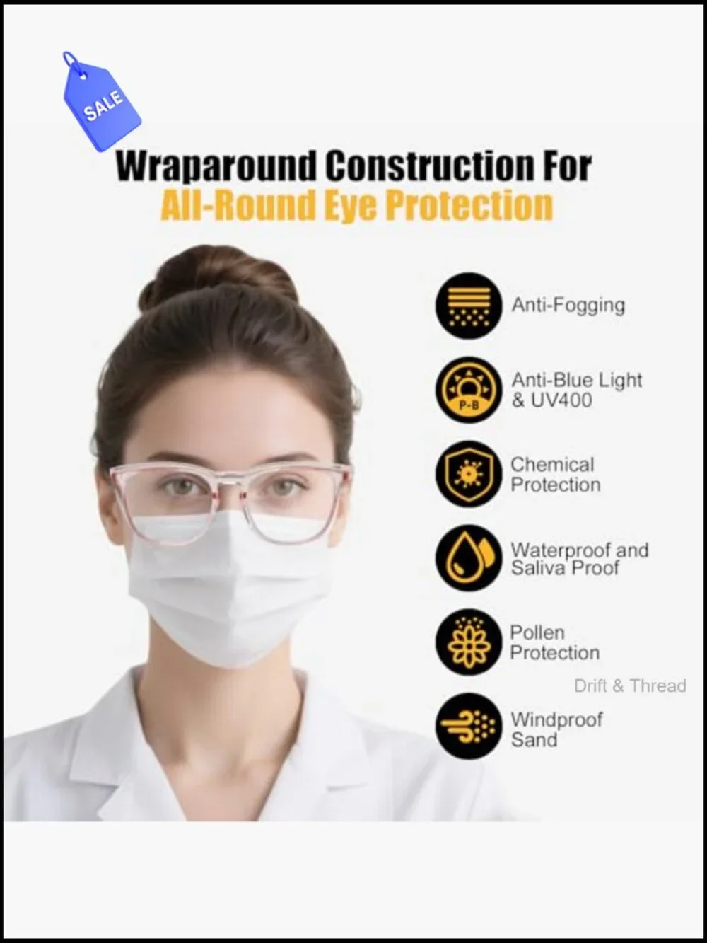 4 Pack Anti Fog Safety Glasses for Women, Blue Light Blocking Eye Protection